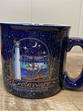 Ceramic  Blue Splatterware Delaware Lighthouse Art Coffee/Tea Mug Cottagecore